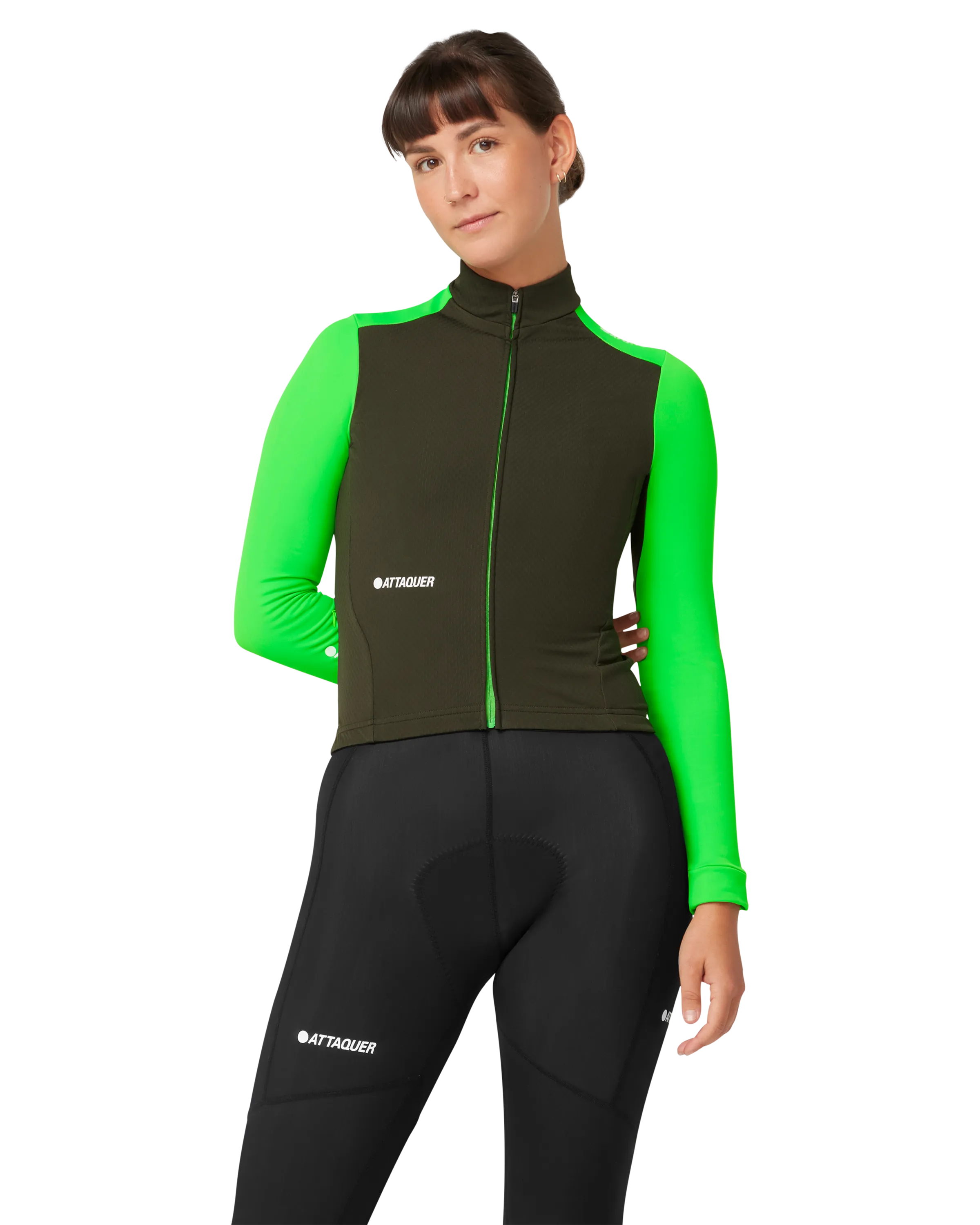 Womens All Day Winter Long Sleeved Jersey Pine/Fluro Green - Image 2
